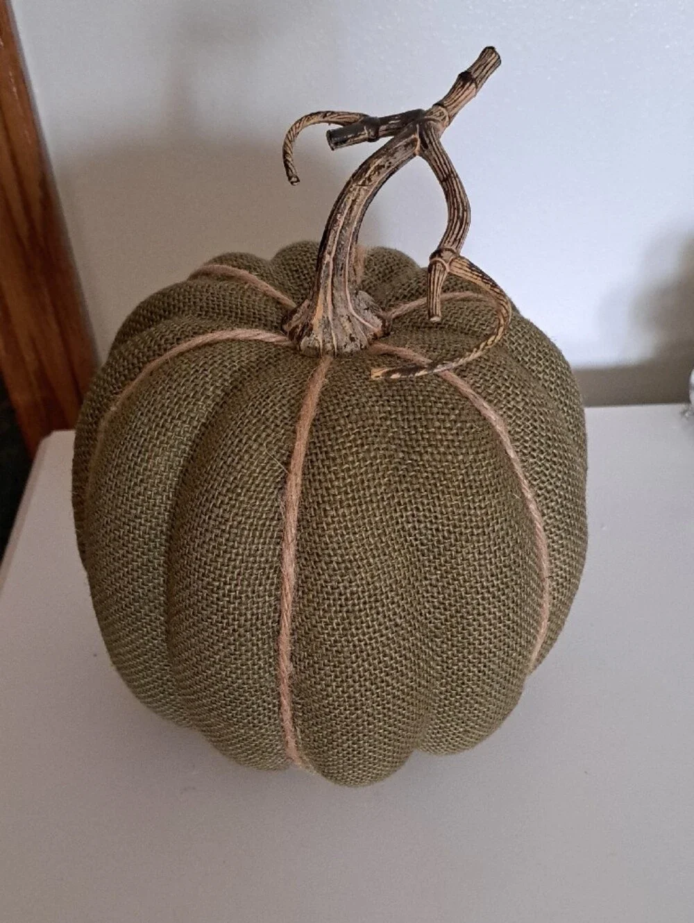 Rustic Olive Green Burlap Pumpkin Accent - Home Accents